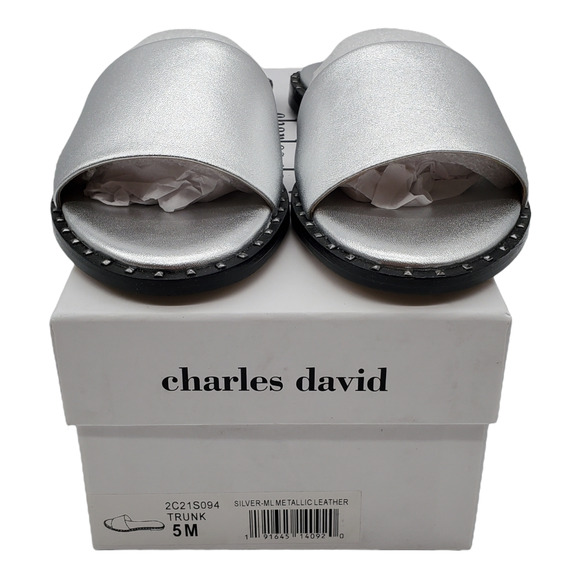 Charles David Shoes - Charles David Sandals Womens 5M Trunk Slides Leather Metallic Silver New